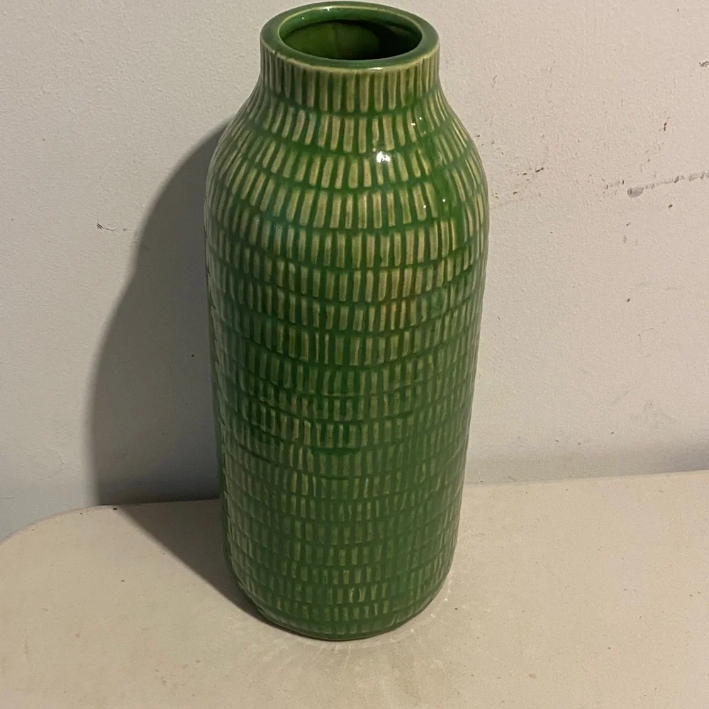 Crate&Barrel Green Textured Ceramic Vase for 12 x 5 housewarming gift